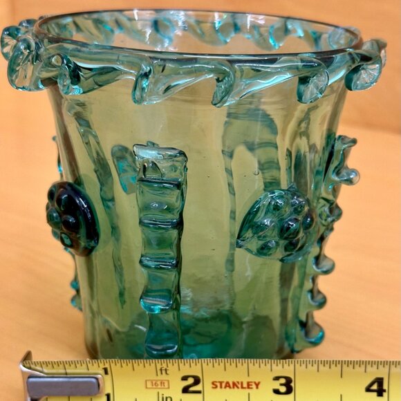 vintage Gordiola Spanish Turquoise Glass vase - Picture 4 of 5